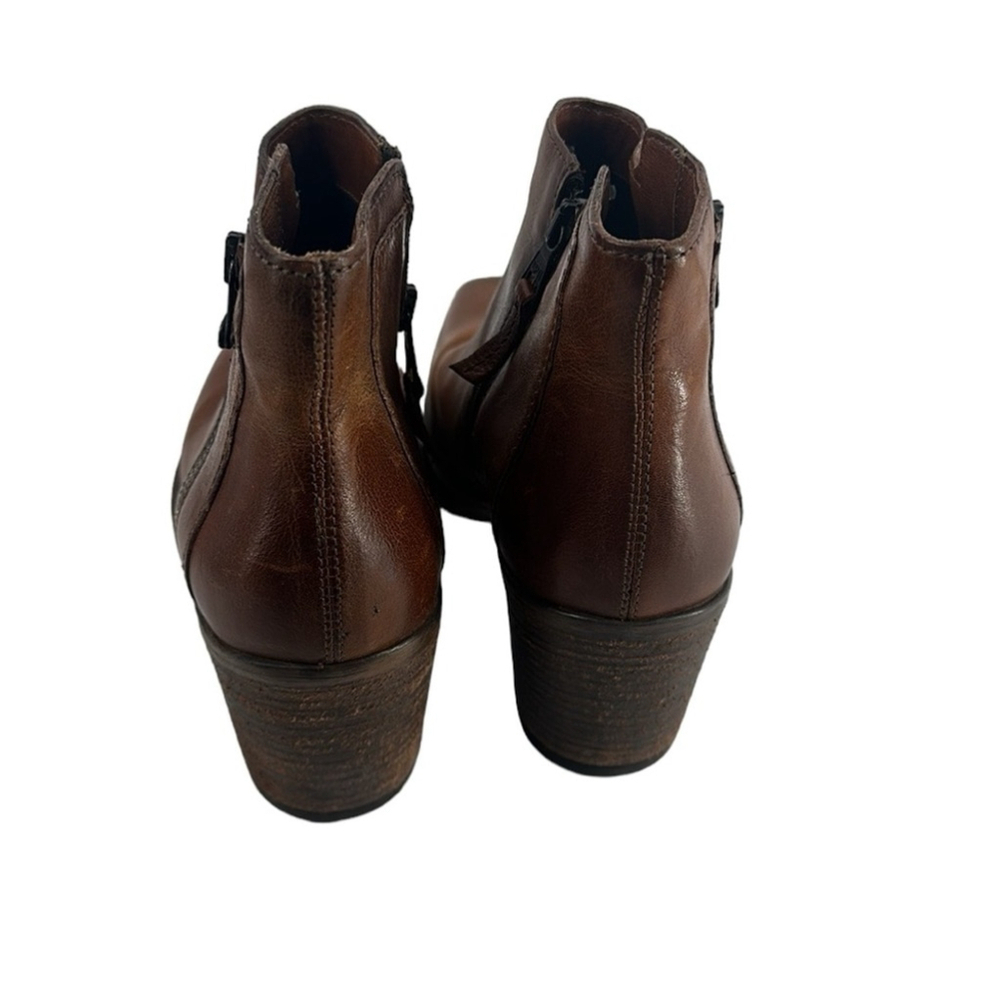 Mjus boots bootie stacked chunky heel brown leather square toe fall sz 8.5 - Picture 6 of 14